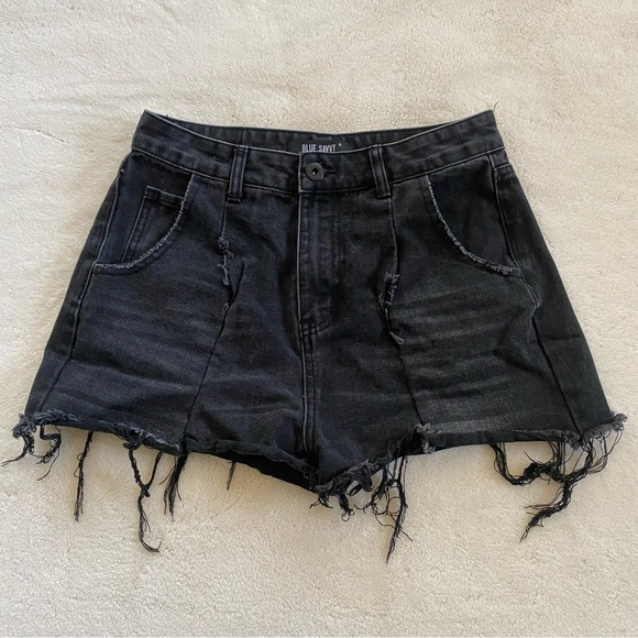 blue savvy Pants - High Waisted Black Jean Shorts
